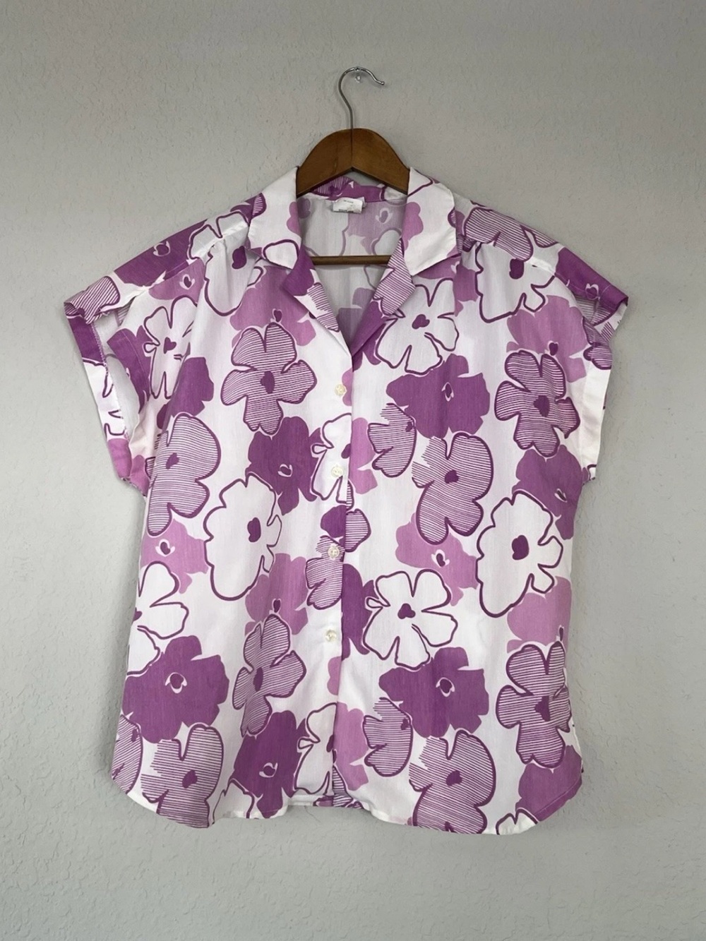 Vintage 70s Retro Floral Boxy Button Down Whimsical Cottagecore Blouse Top L/XL